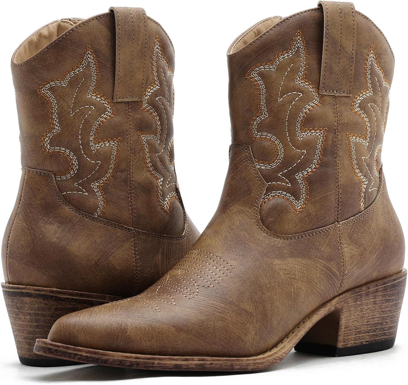 imageGLOBALWIN Cowboy Boots For Women Cute Cowgirl Boots Womens Western Boots With Embroidery Side Zipper Chunky Heel23yy16 Camel2