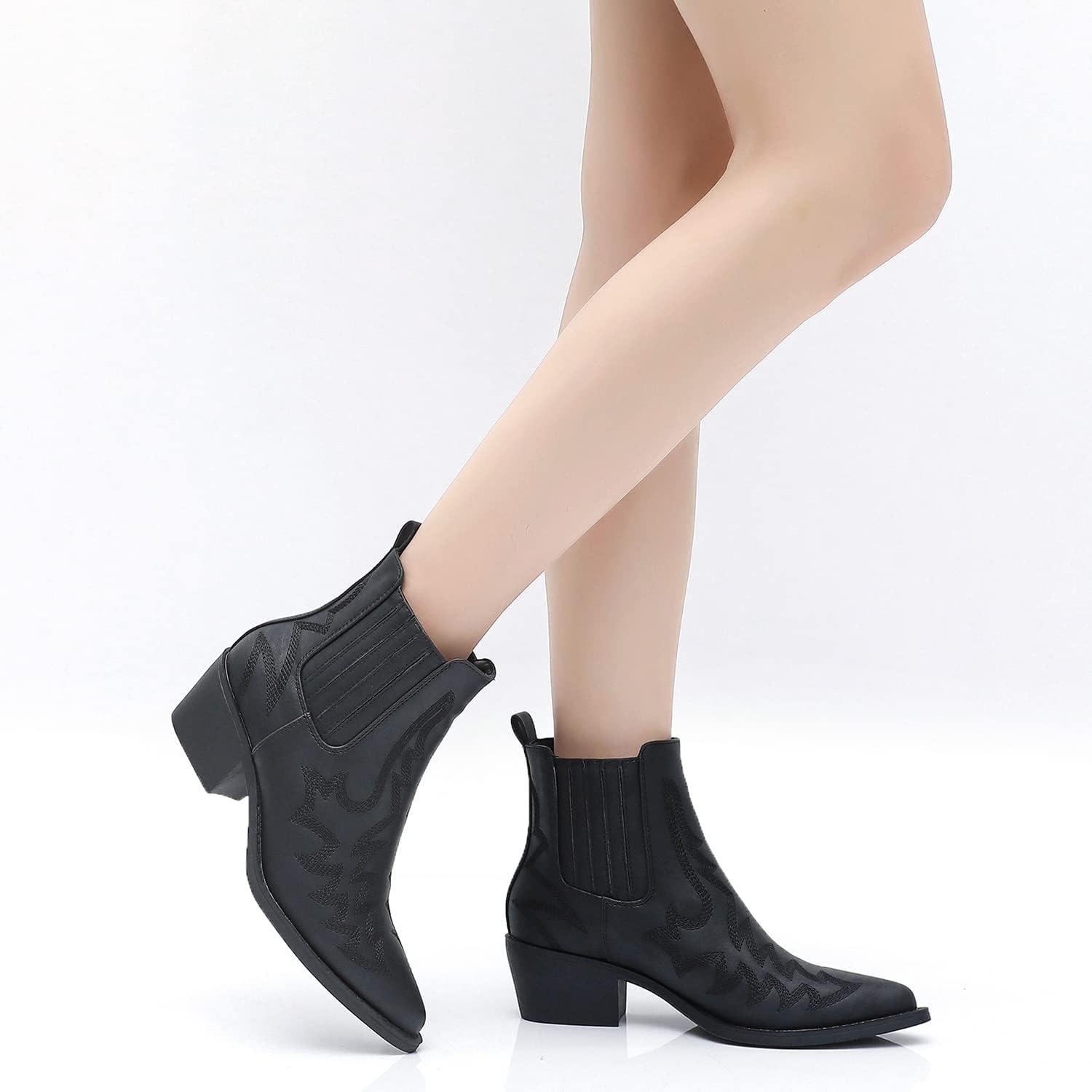 imageGLOBALWIN Cowboy Boots For Women Pointed Toe Pull On Chelsea Ankle Booties The Western Cowgirl Boots23yy05 Black3