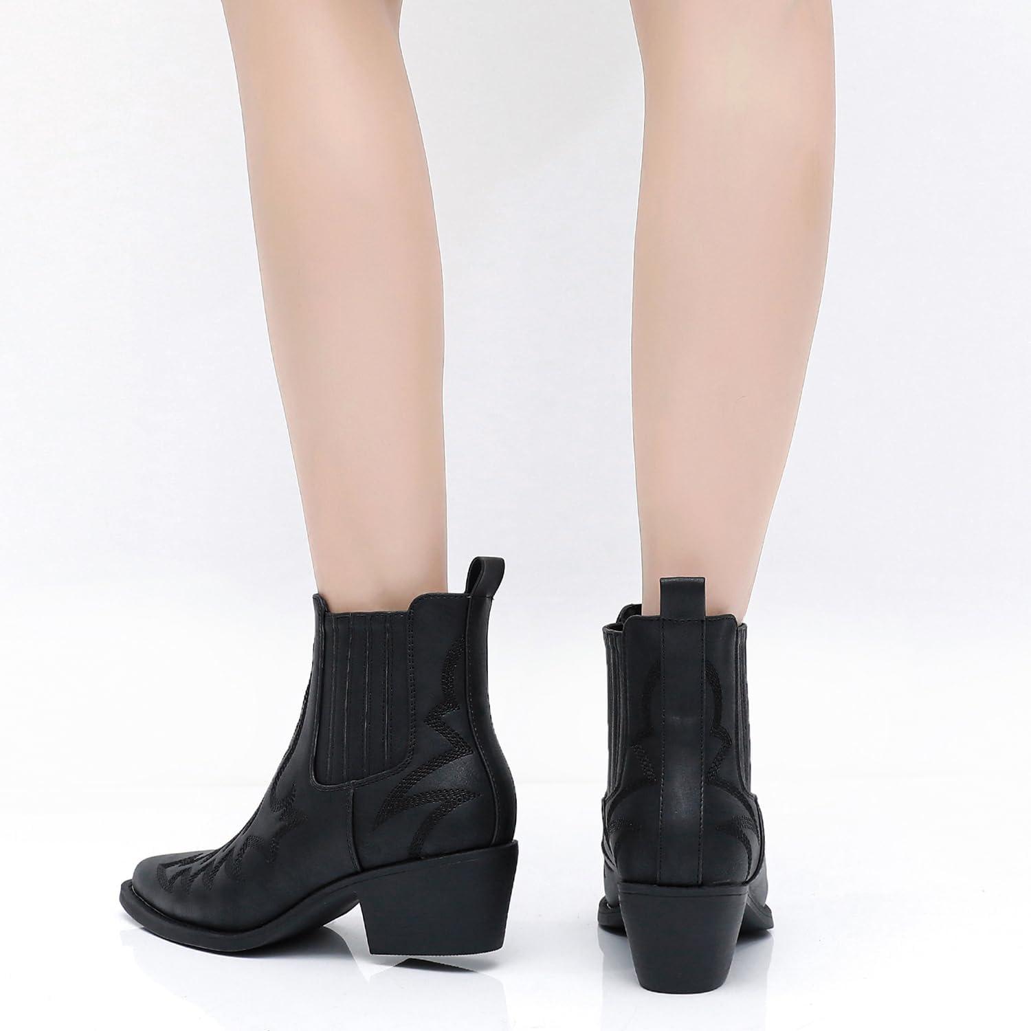 imageGLOBALWIN Cowboy Boots For Women Pointed Toe Pull On Chelsea Ankle Booties The Western Cowgirl Boots23yy05 Black3