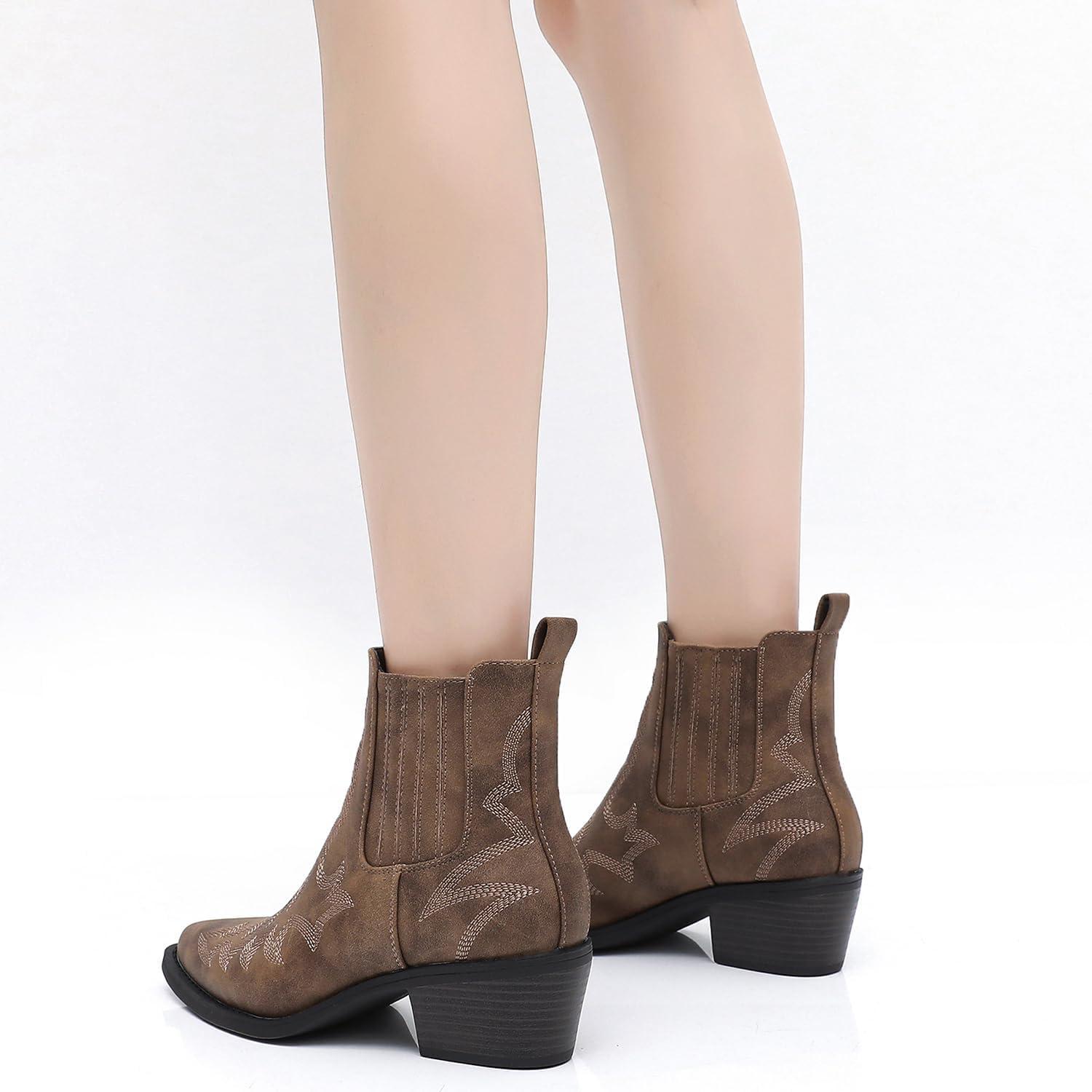 imageGLOBALWIN Cowboy Boots For Women Pointed Toe Pull On Chelsea Ankle Booties The Western Cowgirl Boots23yy05 Camel
