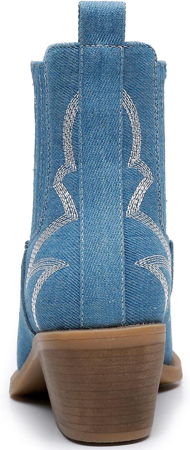 imageGLOBALWIN Cowboy Boots For Women Pointed Toe Pull On Chelsea Ankle Booties The Western Cowgirl Boots23yy05 Denim Blue