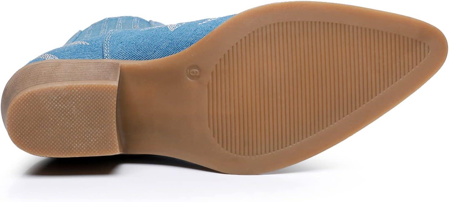 imageGLOBALWIN Cowboy Boots For Women Pointed Toe Pull On Chelsea Ankle Booties The Western Cowgirl Boots23yy05 Denim Blue
