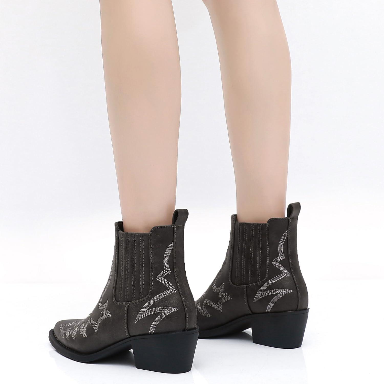 imageGLOBALWIN Cowboy Boots For Women Pointed Toe Pull On Chelsea Ankle Booties The Western Cowgirl Boots23yy05 Grey