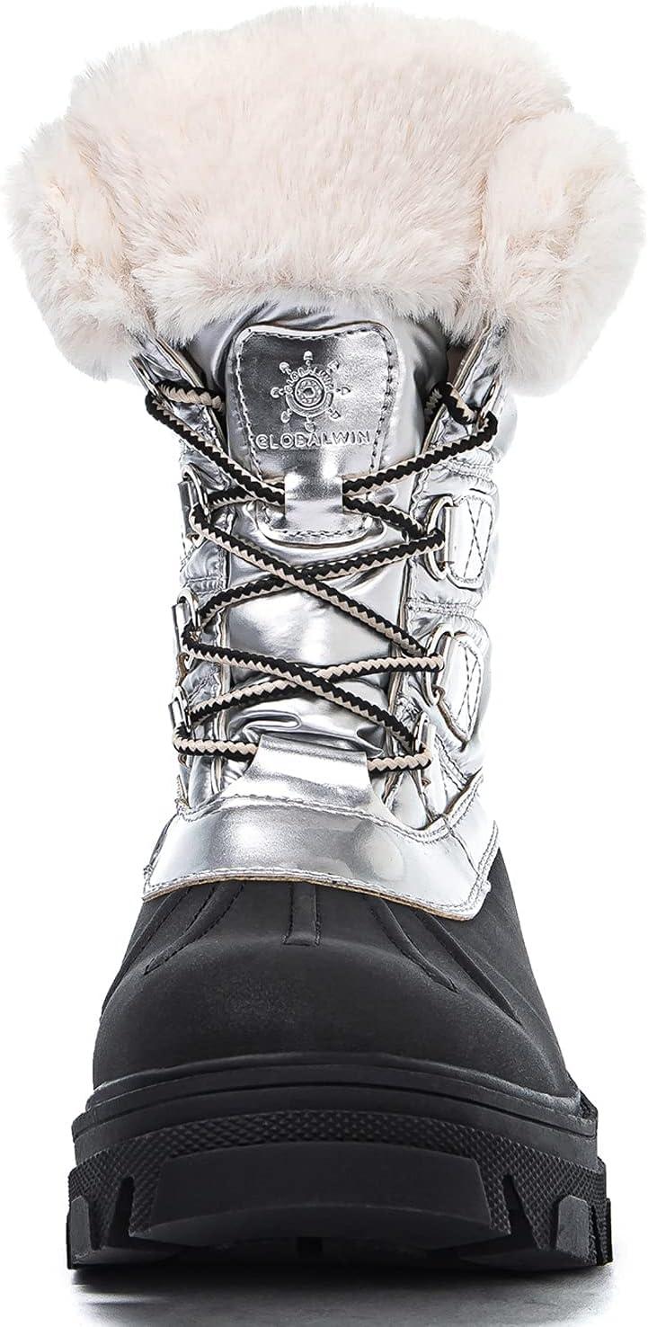 imageGLOBALWIN Snow Boots for Women Comfortable Winter Boots For Women Waterproof Fluffy Faux Fur Ankle Booties WaterResistant Short Boots For Women Warm Fur Boots LaceUp Outdoor Shoes21yy27 Silver