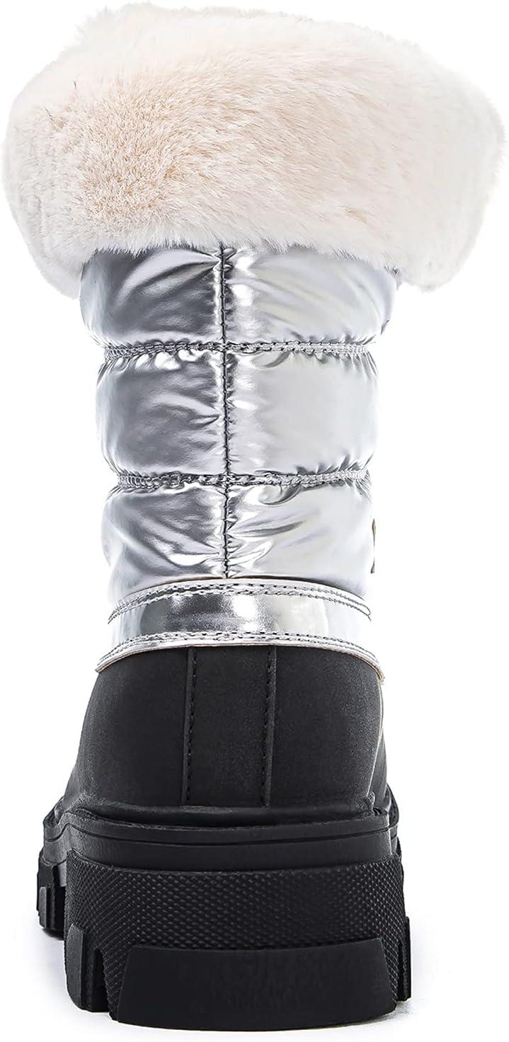 imageGLOBALWIN Snow Boots for Women Comfortable Winter Boots For Women Waterproof Fluffy Faux Fur Ankle Booties WaterResistant Short Boots For Women Warm Fur Boots LaceUp Outdoor Shoes21yy27 Silver