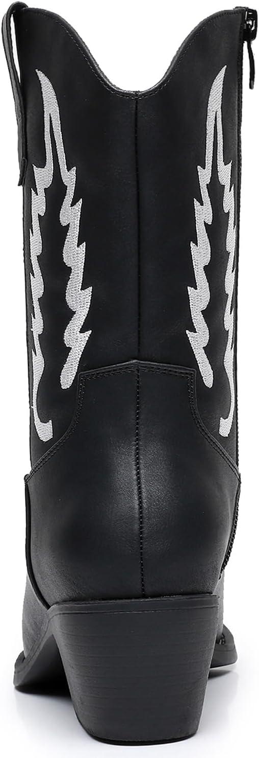 imageGLOBALWIN Womens Cowgirl Boots Mid Calf Western Cowboy Boots For Women Comfortable Low Heel With Zipper23yy09 Black1