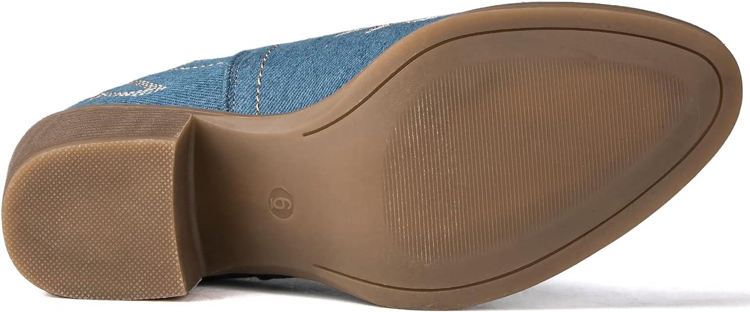imageGLOBALWIN Womens Cowgirl boots Western Short Ankle Pull On Comfortable Cowboy Boots For Women Low Heel21yy01 Denim