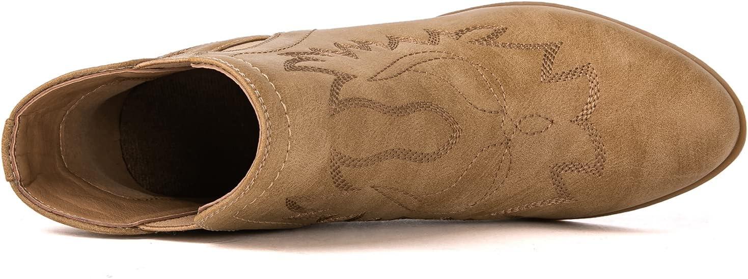 imageGLOBALWIN Womens Cowgirl boots Western Short Ankle Pull On Comfortable Cowboy Boots For Women Low Heel21yy01 Khaki