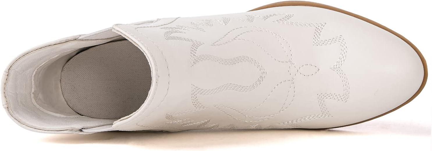 imageGLOBALWIN Womens Cowgirl boots Western Short Ankle Pull On Comfortable Cowboy Boots For Women Low Heel21yy01 White