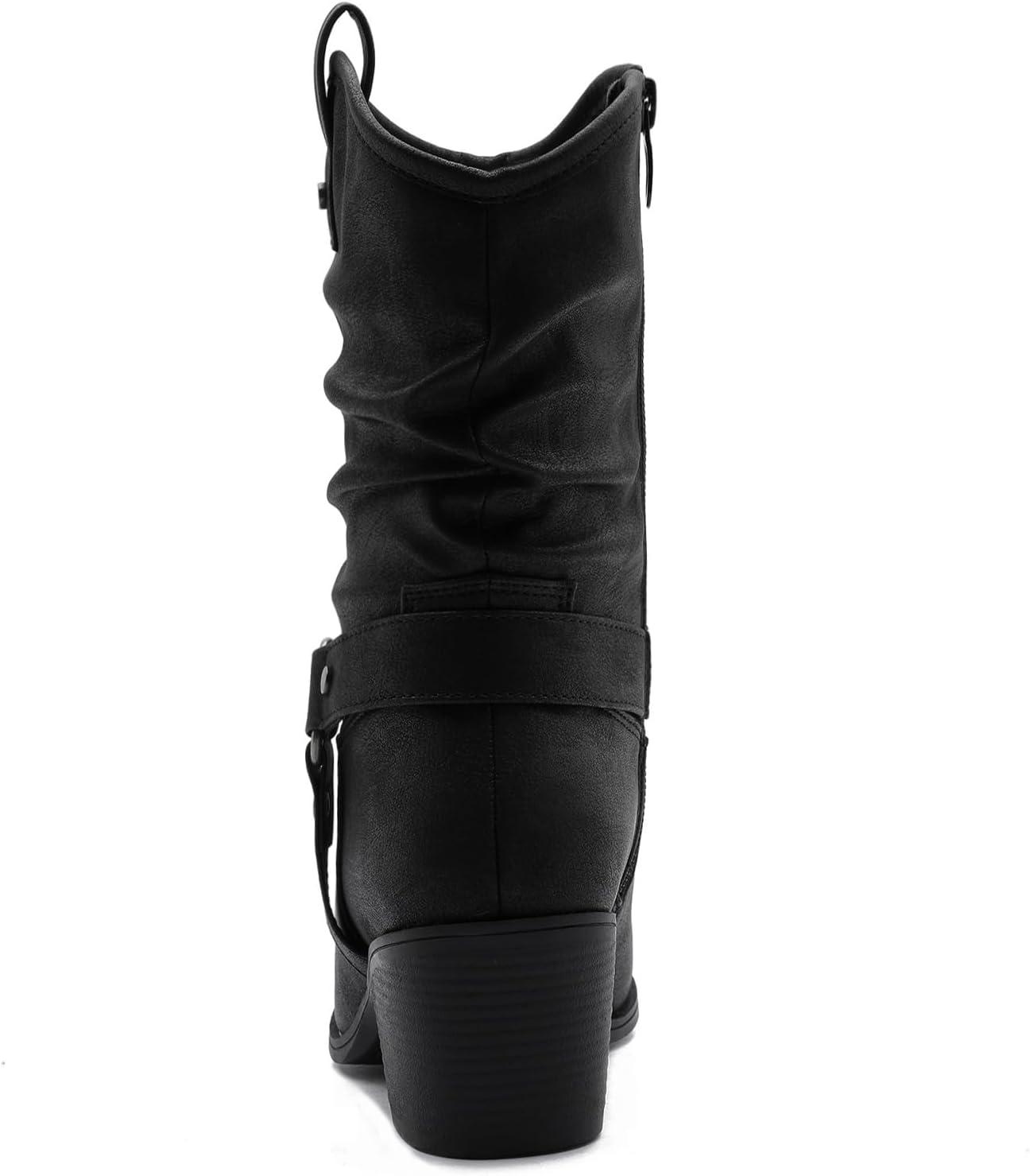 imageGLOBALWIN Womens Mid Calf The Western Cowgirl Boots Fashion Cowboy Boots For Women Chunky Low Heel19yy17 Black2