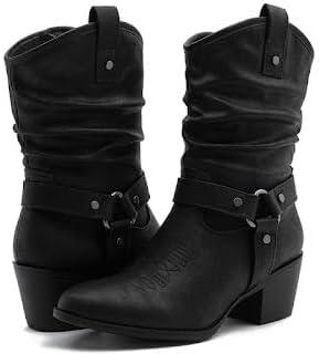 imageGLOBALWIN Womens Mid Calf The Western Cowgirl Boots Fashion Cowboy Boots For Women Chunky Low Heel19yy17 Black2