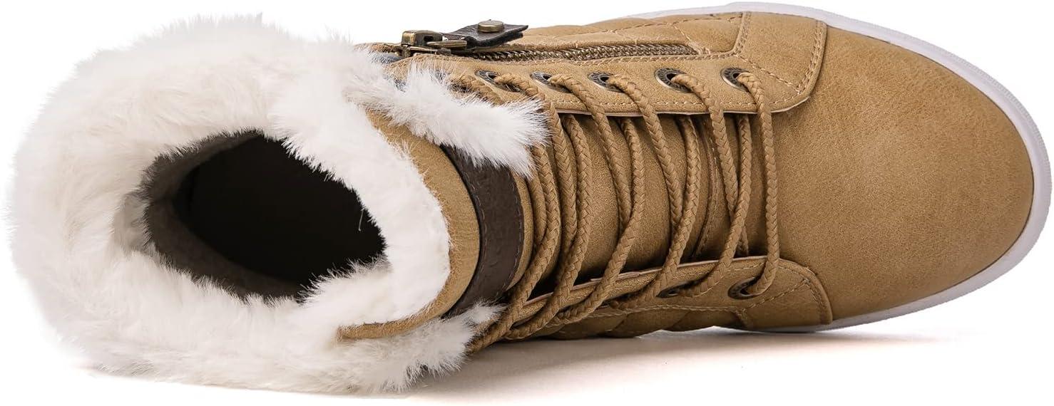 imageGLOBALWIN Womens Platform Wedge Sneakers Outdoor AntiSlip Winter Snow Hiking Furry Ankle Boots for Women21yy02 Khaki1