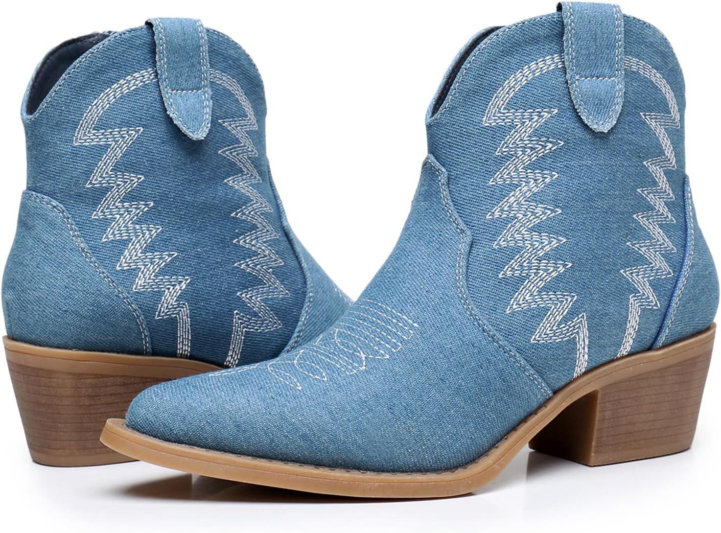 imageGLOBALWIN Womens Western Boots Ankle Cowboy Boots For Women2yy06 Denim Blue