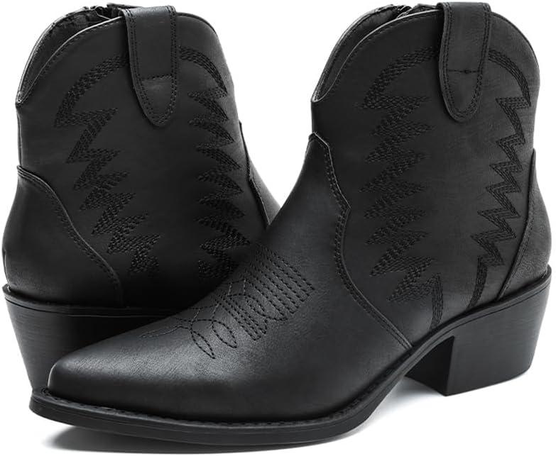 imageGLOBALWIN Womens Western Boots Ankle Cowboy Boots For WomenBlack