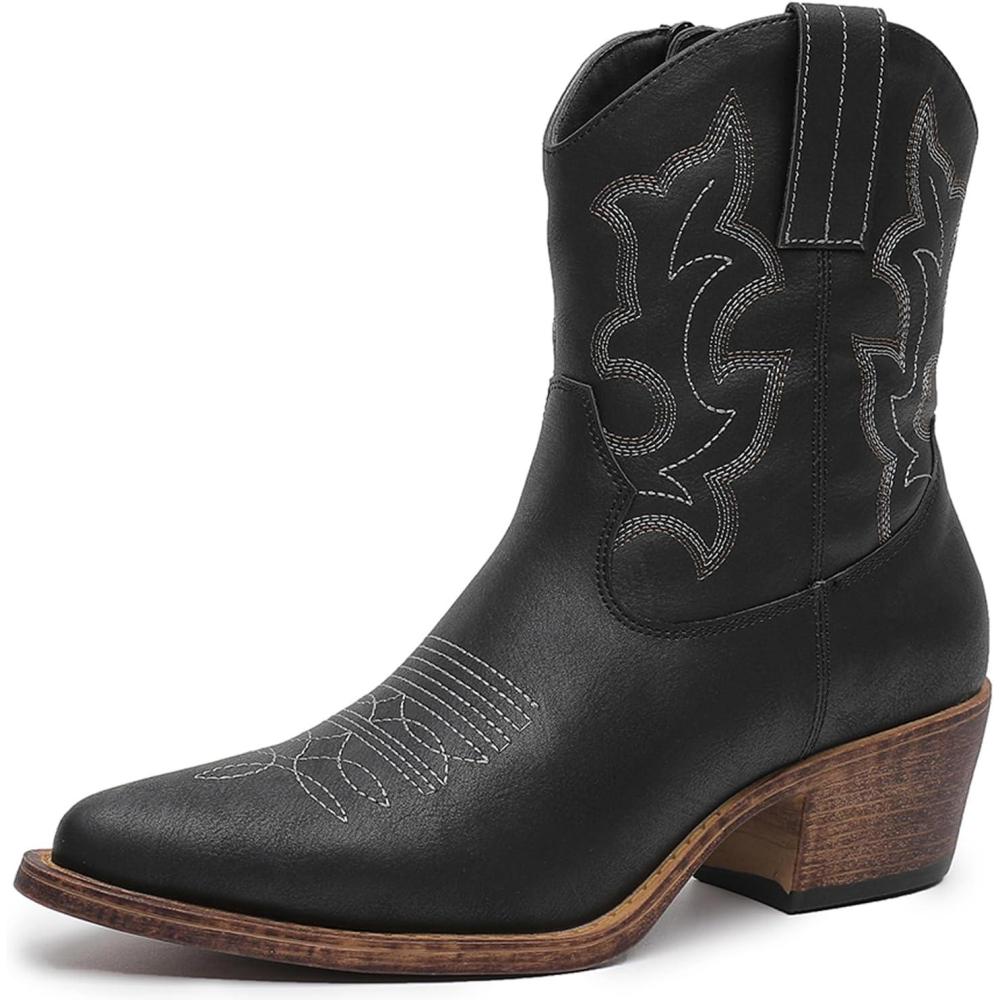 imageGLOBALWIN Cowboy Boots For Women Cute Cowgirl Boots Womens Western Boots With Embroidery Side Zipper Chunky Heel23yy16 Black