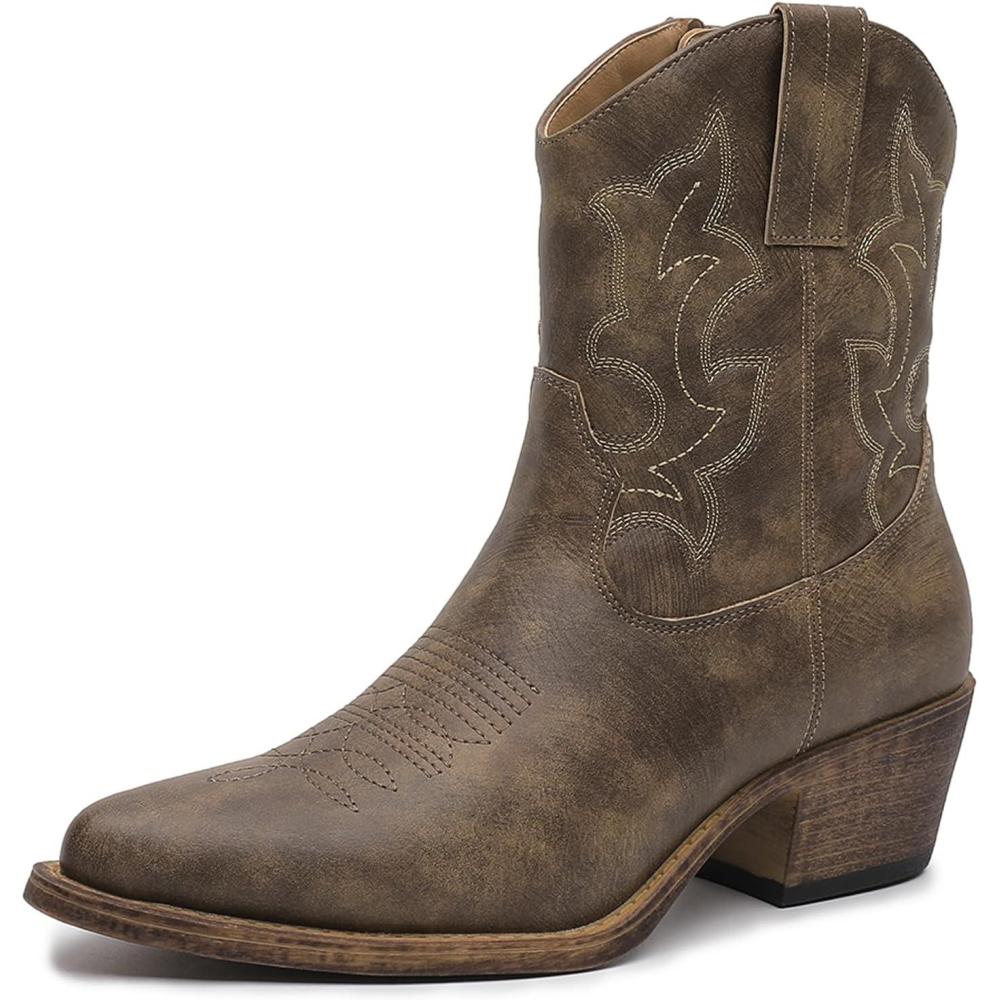 imageGLOBALWIN Cowboy Boots For Women Cute Cowgirl Boots Womens Western Boots With Embroidery Side Zipper Chunky Heel23yy16 Brown