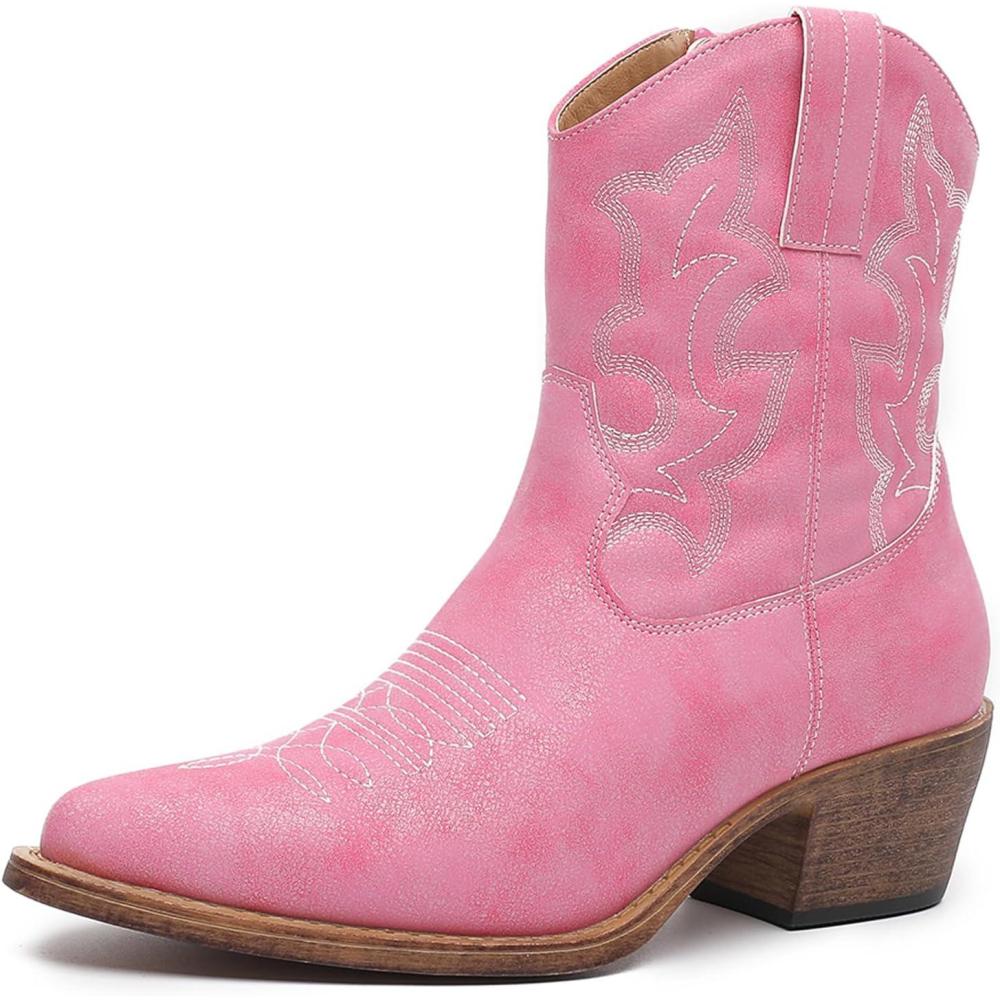 imageGLOBALWIN Cowboy Boots For Women Cute Cowgirl Boots Womens Western Boots With Embroidery Side Zipper Chunky Heel23yy16 Pink
