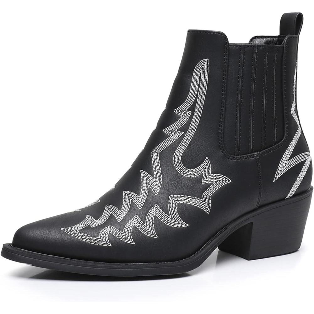 imageGLOBALWIN Cowboy Boots For Women Pointed Toe Pull On Chelsea Ankle Booties The Western Cowgirl Boots23yy05 Black