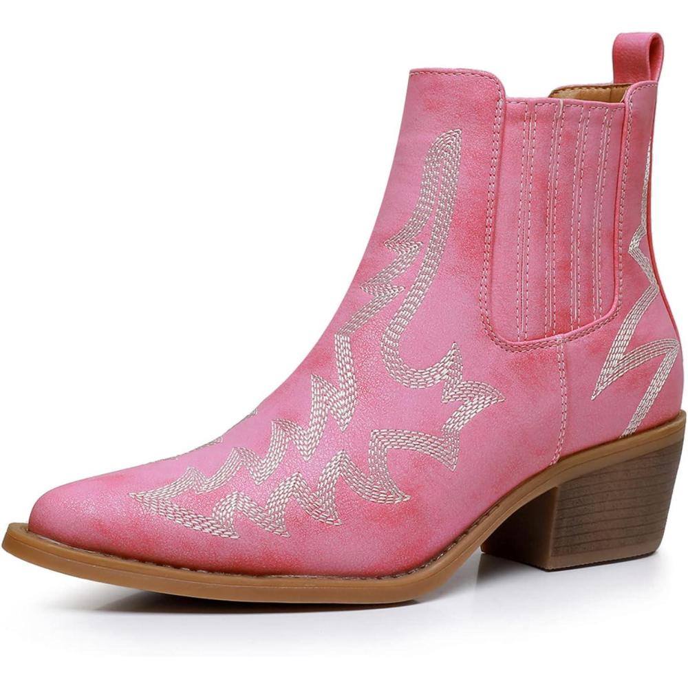 imageGLOBALWIN Cowboy Boots For Women Pointed Toe Pull On Chelsea Ankle Booties The Western Cowgirl Boots23yy05 Pink