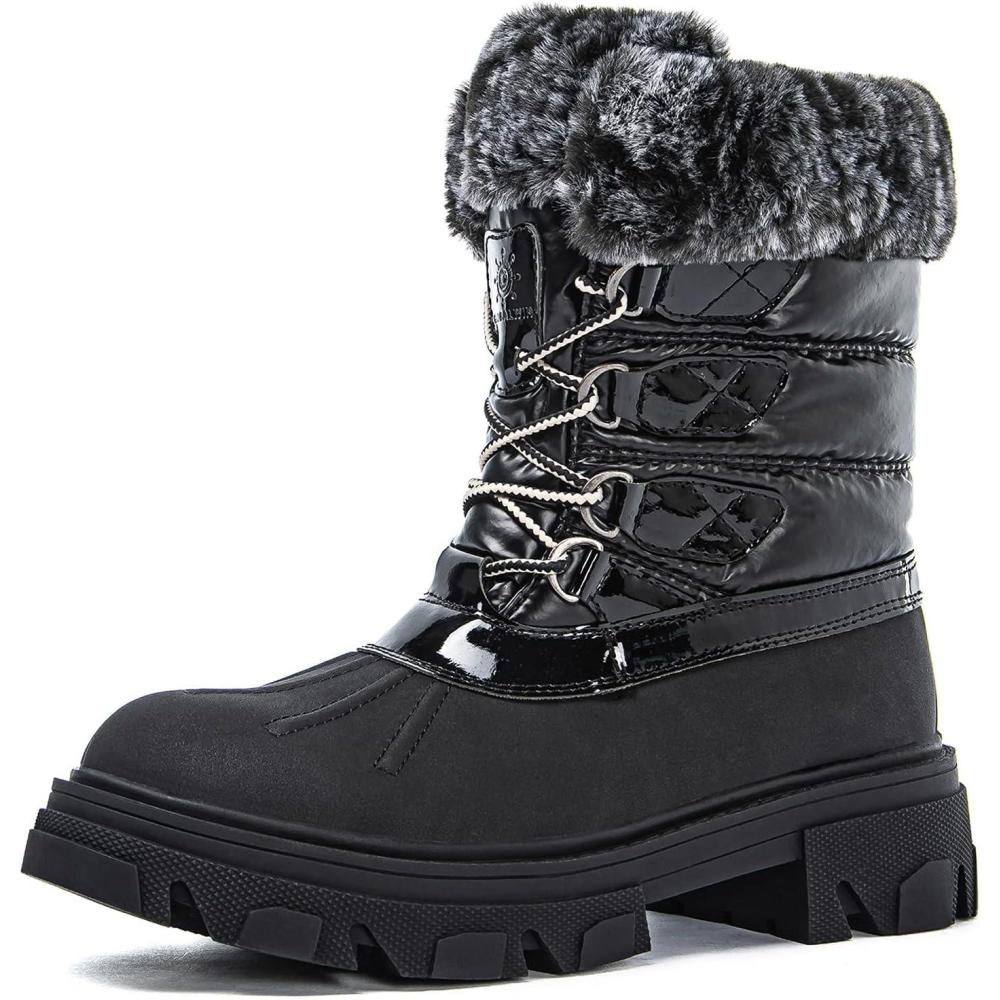 imageGLOBALWIN Snow Boots for Women Comfortable Winter Boots For Women Waterproof Fluffy Faux Fur Ankle Booties WaterResistant Short Boots For Women Warm Fur Boots LaceUp Outdoor Shoes21yy27 Black