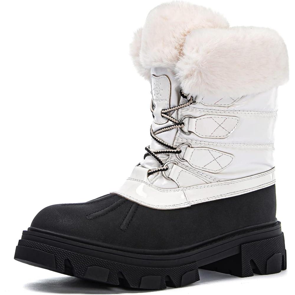 imageGLOBALWIN Snow Boots for Women Comfortable Winter Boots For Women Waterproof Fluffy Faux Fur Ankle Booties WaterResistant Short Boots For Women Warm Fur Boots LaceUp Outdoor Shoes21yy27 White