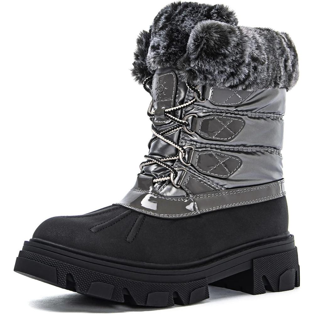 imageGLOBALWIN Snow Boots for Women Comfortable Winter Boots For Women Waterproof Fluffy Faux Fur Ankle Booties WaterResistant Short Boots For Women Warm Fur Boots LaceUp Outdoor Shoes21yy27 Gray