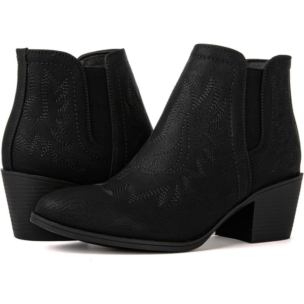 imageGLOBALWIN Womens Cowgirl boots Western Short Ankle Pull On Comfortable Cowboy Boots For Women Low Heel21yy01 Black2