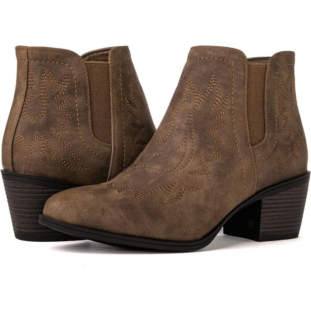 imageGLOBALWIN Womens Cowgirl boots Western Short Ankle Pull On Comfortable Cowboy Boots For Women Low Heel21yy01 Camel2