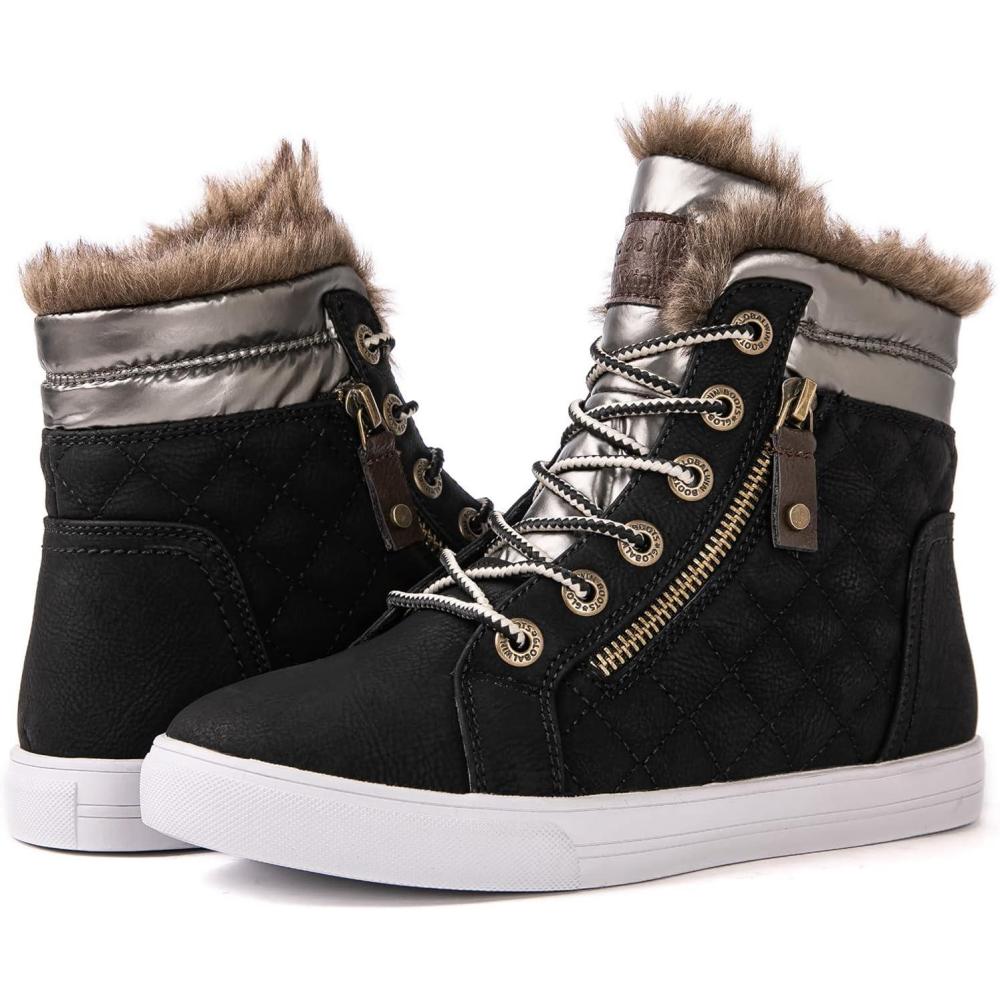 imageGLOBALWIN Womens Platform Wedge Sneakers Outdoor AntiSlip Winter Snow Hiking Furry Ankle Boots for Women21yy02 Black1