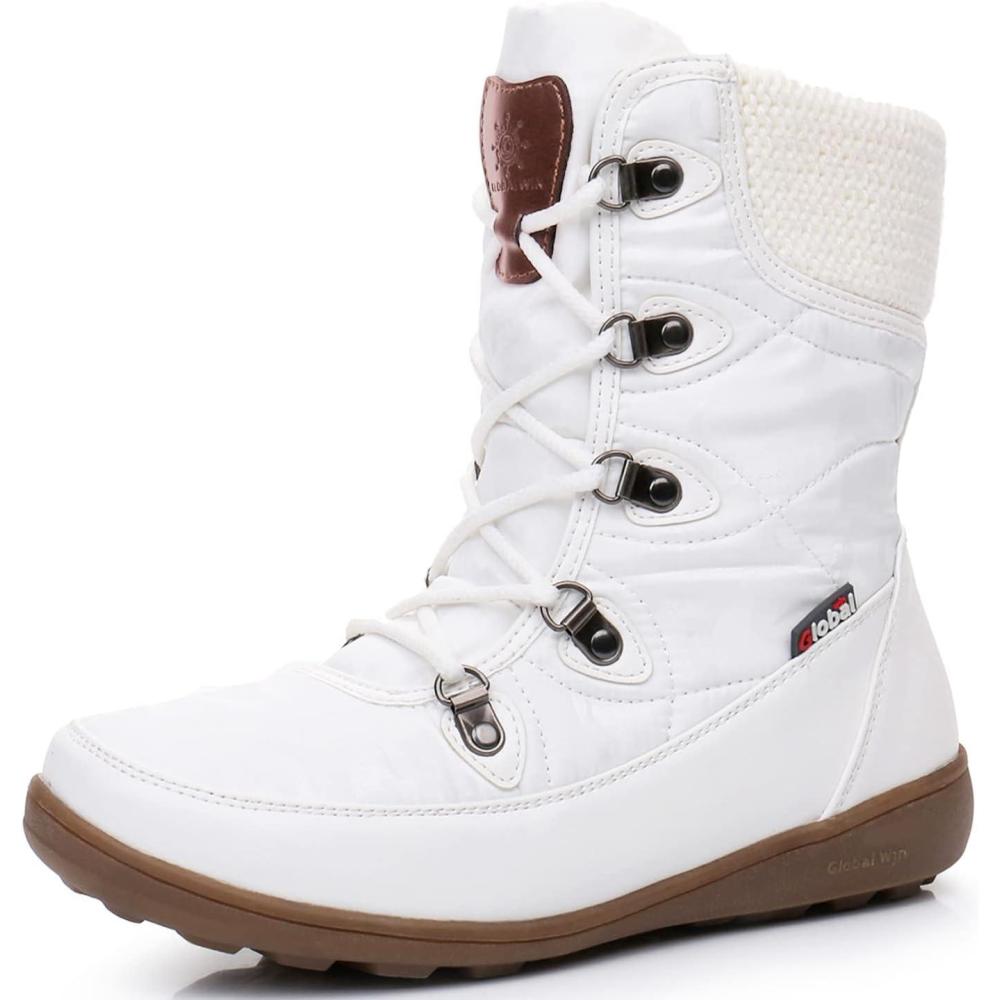 imageGLOBALWIN Womens Snow Boots Waterproof MidCalf Winter Boots for Women with Quilted Knit Panels Warm Fleece Lining and NonSlip Insulated Outdoor Sole1841white