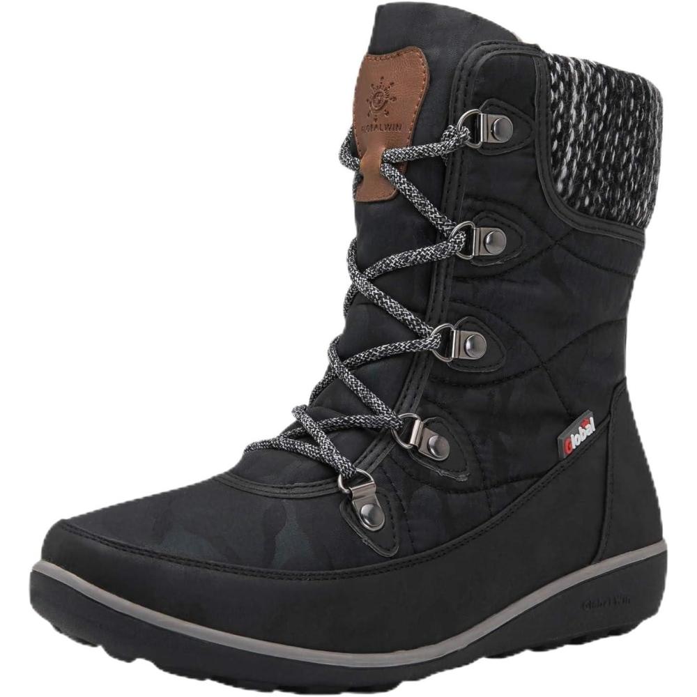 imageGLOBALWIN Womens Snow Boots Waterproof MidCalf Winter Boots for Women with Quilted Knit Panels Warm Fleece Lining and NonSlip Insulated Outdoor Sole1841black