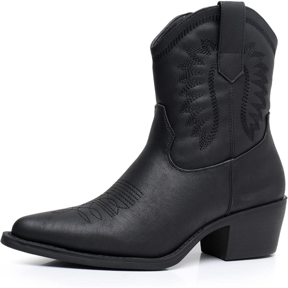 imageGLOBALWIN Womens Western Charm Cowgirl Boots Mid Calf Comfy Cowboy Boots For Women With Pointed Toe23yy07 Black3