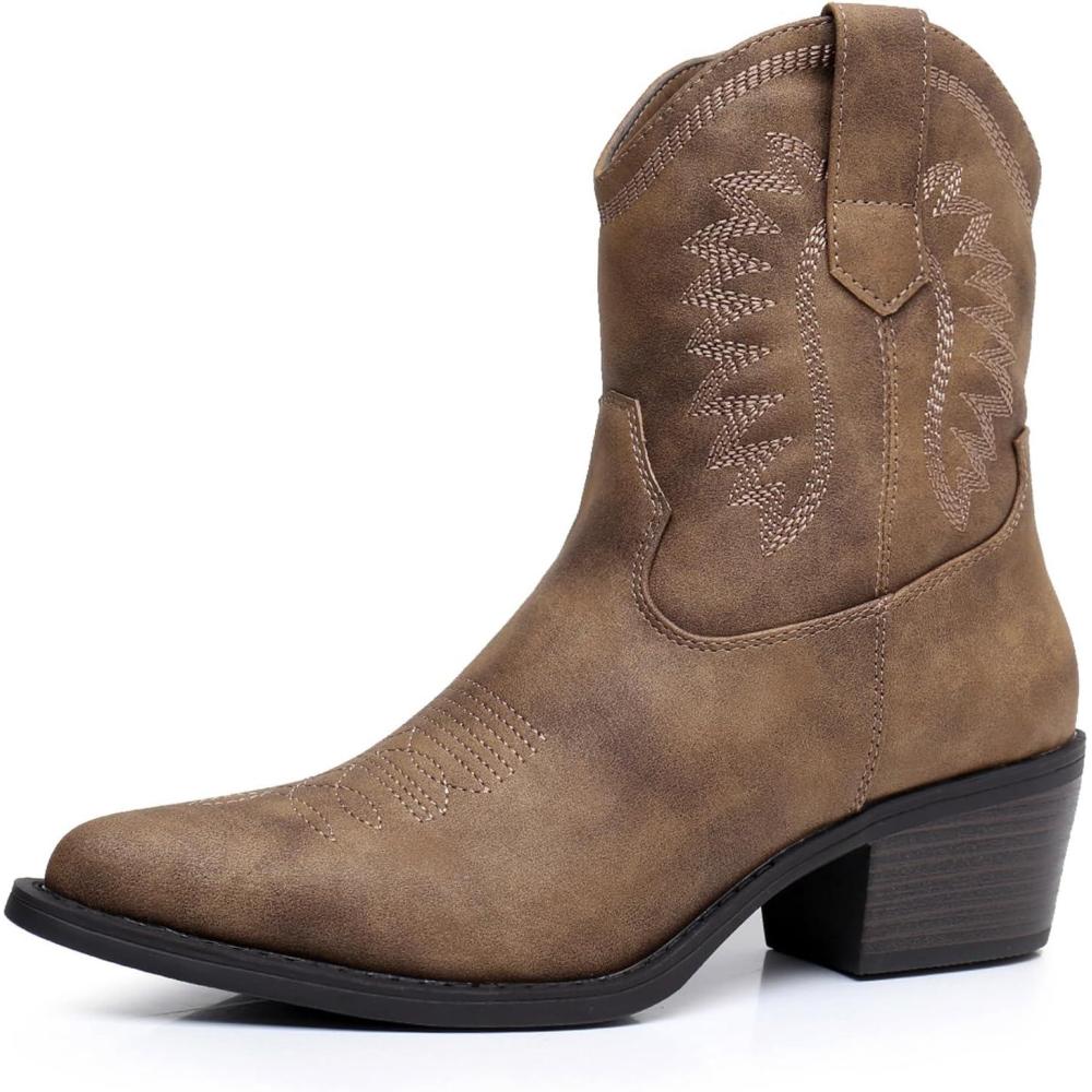imageGLOBALWIN Womens Western Charm Cowgirl Boots Mid Calf Comfy Cowboy Boots For Women With Pointed Toe23yy07 Camel