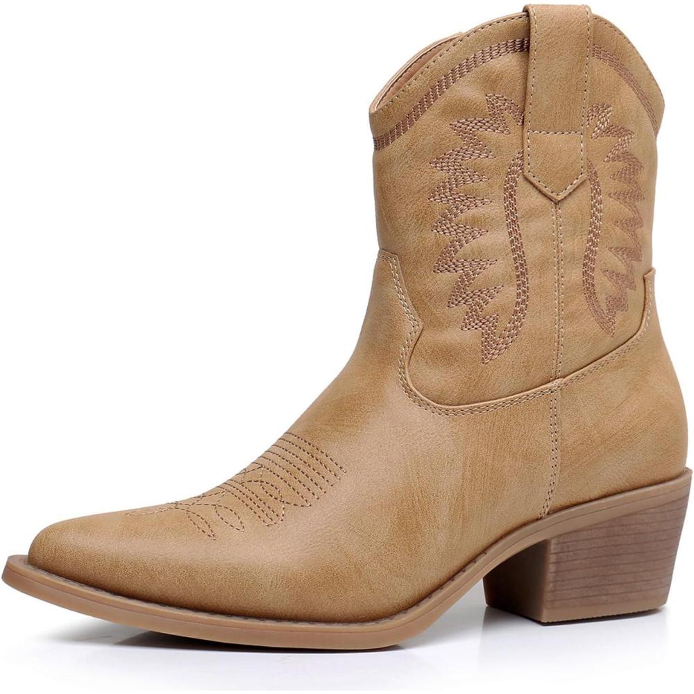 imageGLOBALWIN Womens Western Charm Cowgirl Boots Mid Calf Comfy Cowboy Boots For Women With Pointed Toe23yy07 Kahki