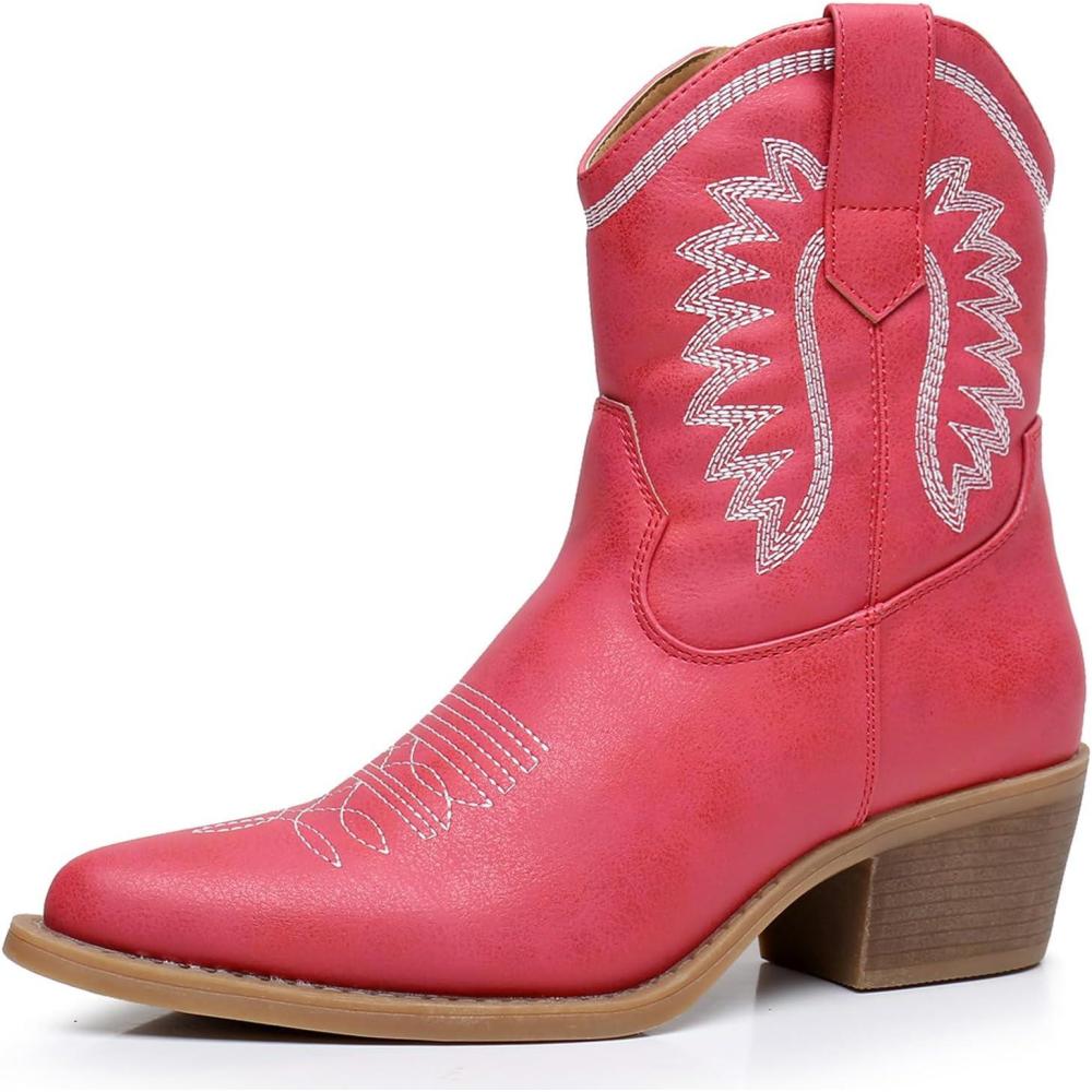 imageGLOBALWIN Womens Western Charm Cowgirl Boots Mid Calf Comfy Cowboy Boots For Women With Pointed Toe23yy07 Red