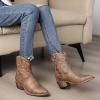 GLOBALWIN Cowboy Boots For Women Cute Cowgirl Boots Women’s Western Boots With Embroidery Side Zipper Chunky Heel(23yy16 Camel2)