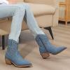 GLOBALWIN Cowboy Boots For Women Cute Cowgirl Boots Women’s Western Boots With Embroidery Side Zipper Chunky Heel(23yy16 Dark Blue)