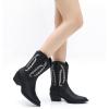 GLOBALWIN Women’s Cowgirl Boots Mid Calf Western Cowboy Boots For Women Comfortable Low Heel With Zipper(23yy09 Black3)