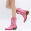 GLOBALWIN Women’s Cowgirl Boots Mid Calf Western Cowboy Boots For Women Comfortable Low Heel With Zipper(23yy09 Pink)