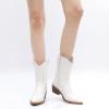 GLOBALWIN Women’s Cowgirl Boots Mid Calf Western Cowboy Boots For Women Comfortable Low Heel With Zipper(23yy09 White)