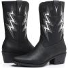 GLOBALWIN Women’s Cowgirl Boots Mid Calf Western Cowboy Boots For Women Comfortable Low Heel With Zipper(23yy10 Black)