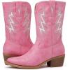 GLOBALWIN Women’s Cowgirl Boots Mid Calf Western Cowboy Boots For Women Comfortable Low Heel With Zipper(23yy10 Pink)