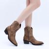 GLOBALWIN Women’s Western Charm Cowgirl Boots Mid Calf Comfy Cowboy Boots For Women With Pointed Toe(23yy07 Camel)