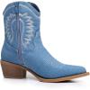 GLOBALWIN Women’s Western Charm Cowgirl Boots Mid Calf Comfy Cowboy Boots For Women With Pointed Toe(23yy07 Denim Blue)