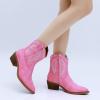 GLOBALWIN Women’s Western Charm Cowgirl Boots Mid Calf Comfy Cowboy Boots For Women With Pointed Toe(23yy07 Pink)