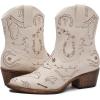 GLOBALWIN Women’s Western Charm Cowgirl Boots Mid Calf Comfy Cowboy Boots For Women With Pointed Toe(23yy15 Beige)