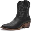 GLOBALWIN Cowboy Boots For Women Cute Cowgirl Boots Women’s Western Boots With Embroidery Side Zipper Chunky Heel(23yy16 Black)