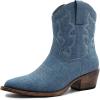 GLOBALWIN Cowboy Boots For Women Cute Cowgirl Boots Women’s Western Boots With Embroidery Side Zipper Chunky Heel(23yy16 Dark Blue)