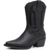 GLOBALWIN Women’s Cowgirl Boots Mid Calf Western Cowboy Boots For Women Comfortable Low Heel With Zipper(23yy09 Black2)