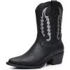 GLOBALWIN Women’s Cowgirl Boots Mid Calf Western Cowboy Boots For Women Comfortable Low Heel With Zipper(23yy09 Black3)
